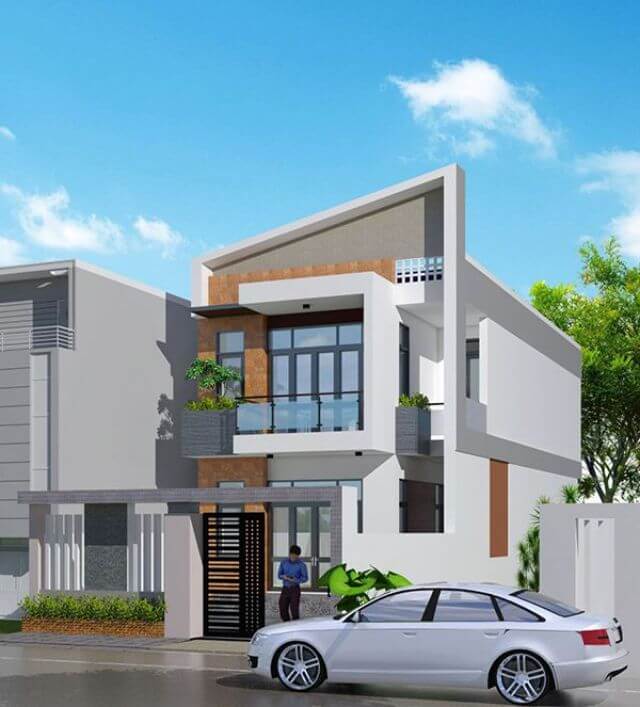 mẫu nhà 2 tầng mặt tiền 8m mái chéo