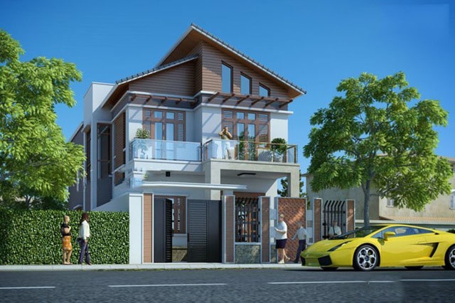 mẫu nhà phố mặt tiền 8m 2 tầng 1 tum 2