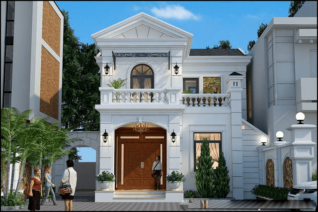 mẫu nhà phố mặt tiền 8m 2 tầng mái thái 4