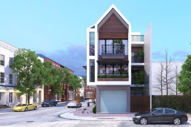 Mẫu thiết kế nhà 3 tầng 2 mặt tiền