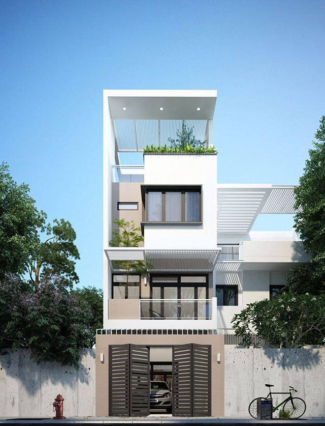 thiết kế nhà phố 4 tầng mặt tiền 5m 5