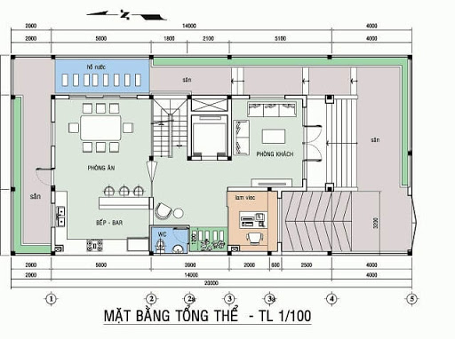 Bản vẽ tầng trệt căn nhà mặt tiền ngang 7m