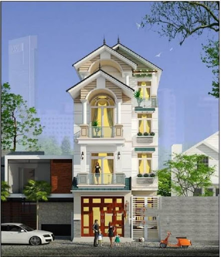 Bản vẽ nhà phố 4 tầng mặt tiền 7m mái thái hiện đại