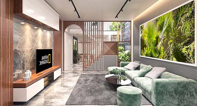 Thiết kế nội thất phòng khách nhà phố 3 tầng 4x16m
