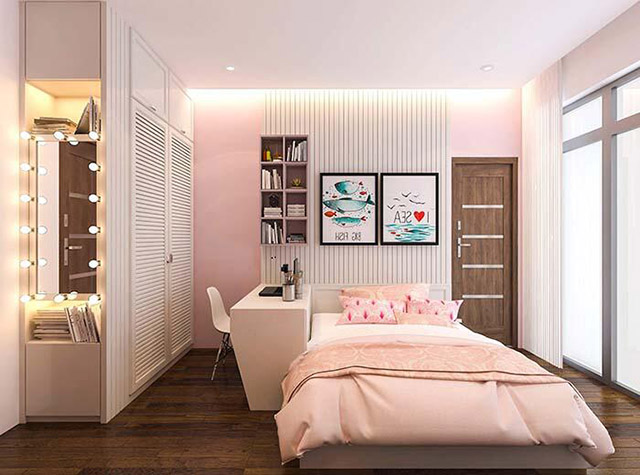 Thiết kế phòng ngủ con gái nhà phố 3 tầng 4x16m 