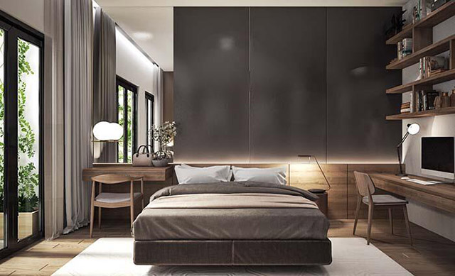 Thiết kế phòng ngủ vợ chồng nhà phố 3 tầng 4x16m 