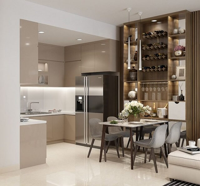 Phòng bếp được thiết kế tối ưu giúp tiết kiệm không gian nhưng vẫn mang đến sự sang trọng.