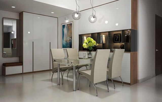 Phòng ăn tuy không lớn nhưng đồ đạc được sắp xếp rất tiện dụng. 