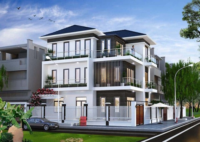 Thiết kế biệt thự 3 tầng 2 mặt tiền 8m