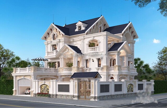 Thiết kế biệt thự 3 tầng 2 mặt tiền kiến trúc Pháp