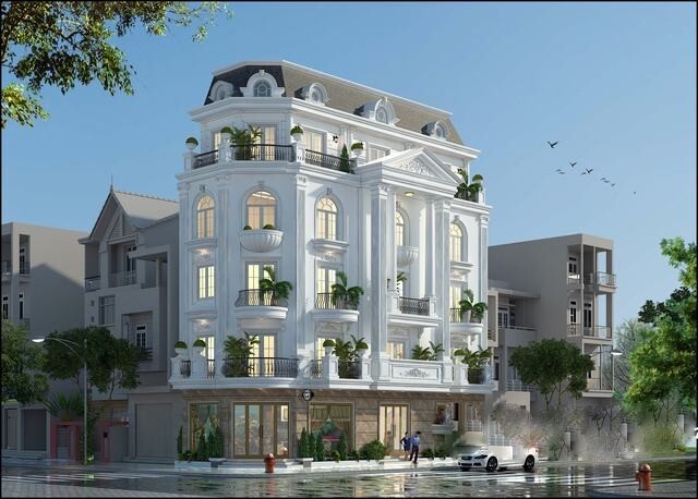 Thiết kế biệt thự 3 tầng 2 mặt tiền Tân cổ điển