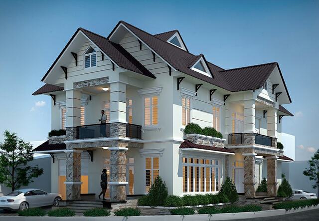 Mẫu thiết kế biệt thự 3 tầng 2 mặt tiền 4 phòng ngủ
