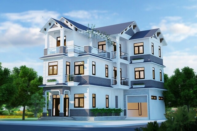 Thiết kế biệt thự 3 tầng 2 mặt tiền 5 phòng ngủ