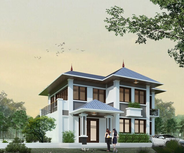 Mẫu nhà 2 tầng 10×10 mái thái đẹp