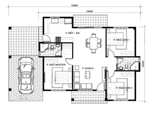 Thiết kế nhà vuông 10x10m 3 phòng ngủ-2