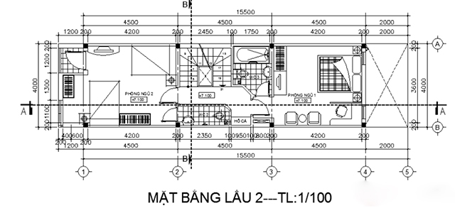 bản vẽ mặt bằng tầng 2