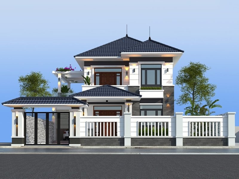 Mẫu biệt thự mái Nhật 2 tầng
