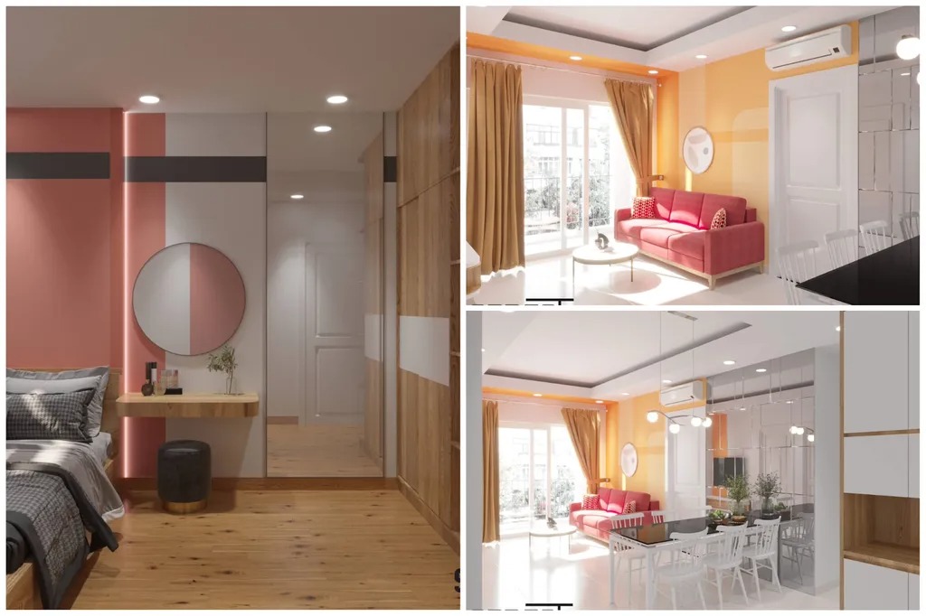 Mẫu thiết kế nhà chung cư đẹp 100m2 phong cách color block