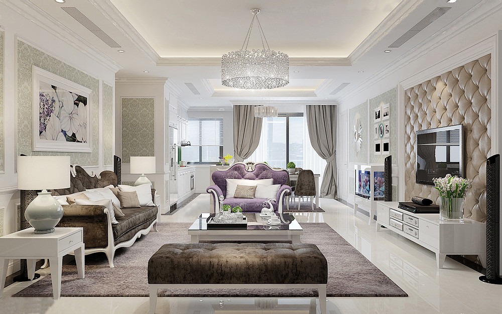 Mẫu thiết kế căn hộ chung cư 100m2 phong cách tân cổ điển