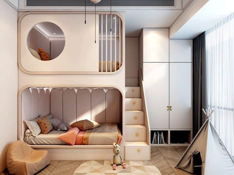Phòng ngủ cho bé với màu sắc của tổng thể không gian rất hài hoà